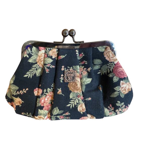 Anna Sui Dark Floral Fabric Kisslock Clutch Bag - Picture 1 of 5